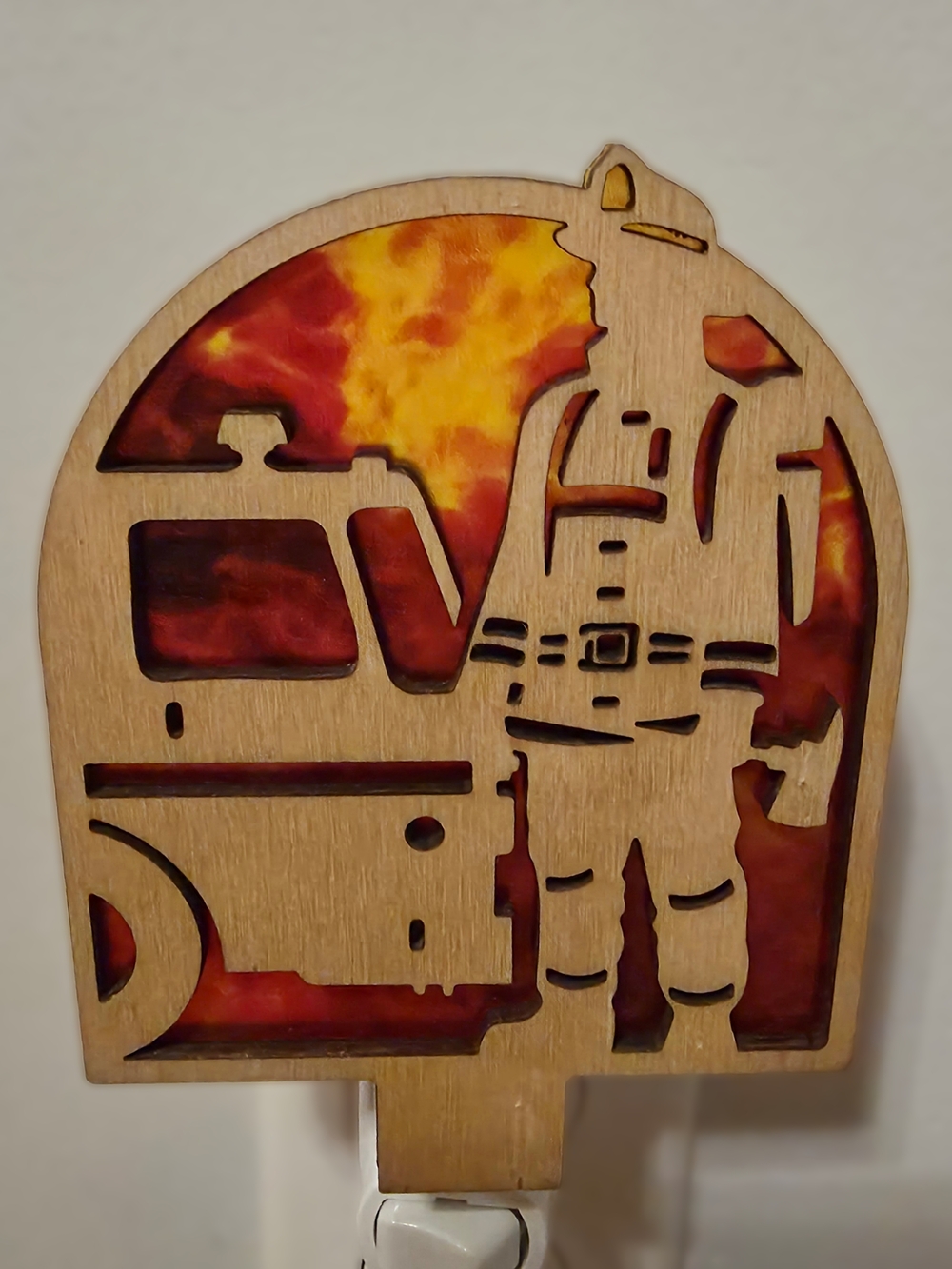 Firefighter Night Light - Fiery Orange Red Inlay